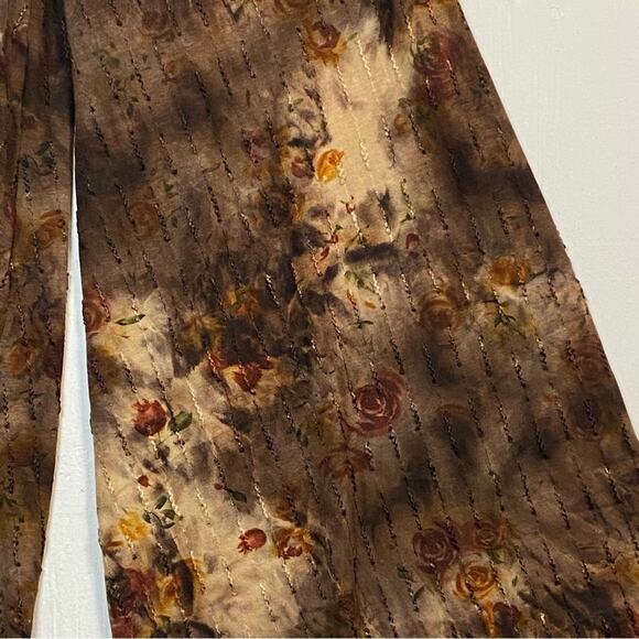 Hippie Boho Festival Brown Floral Tie Dye Pull On Knit Flare Pants Size Small - Picture 5 of 7